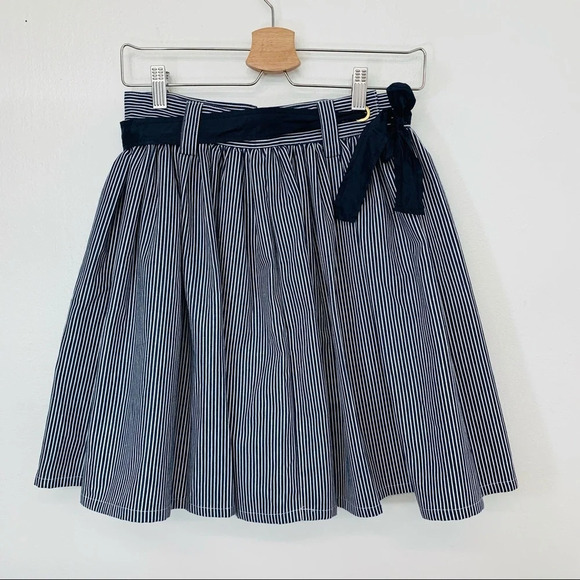 Free Generation Pleated Skirt Medium Blue White‎ Pinstripe Full Flowy Tie Waist - Picture 1 of 11